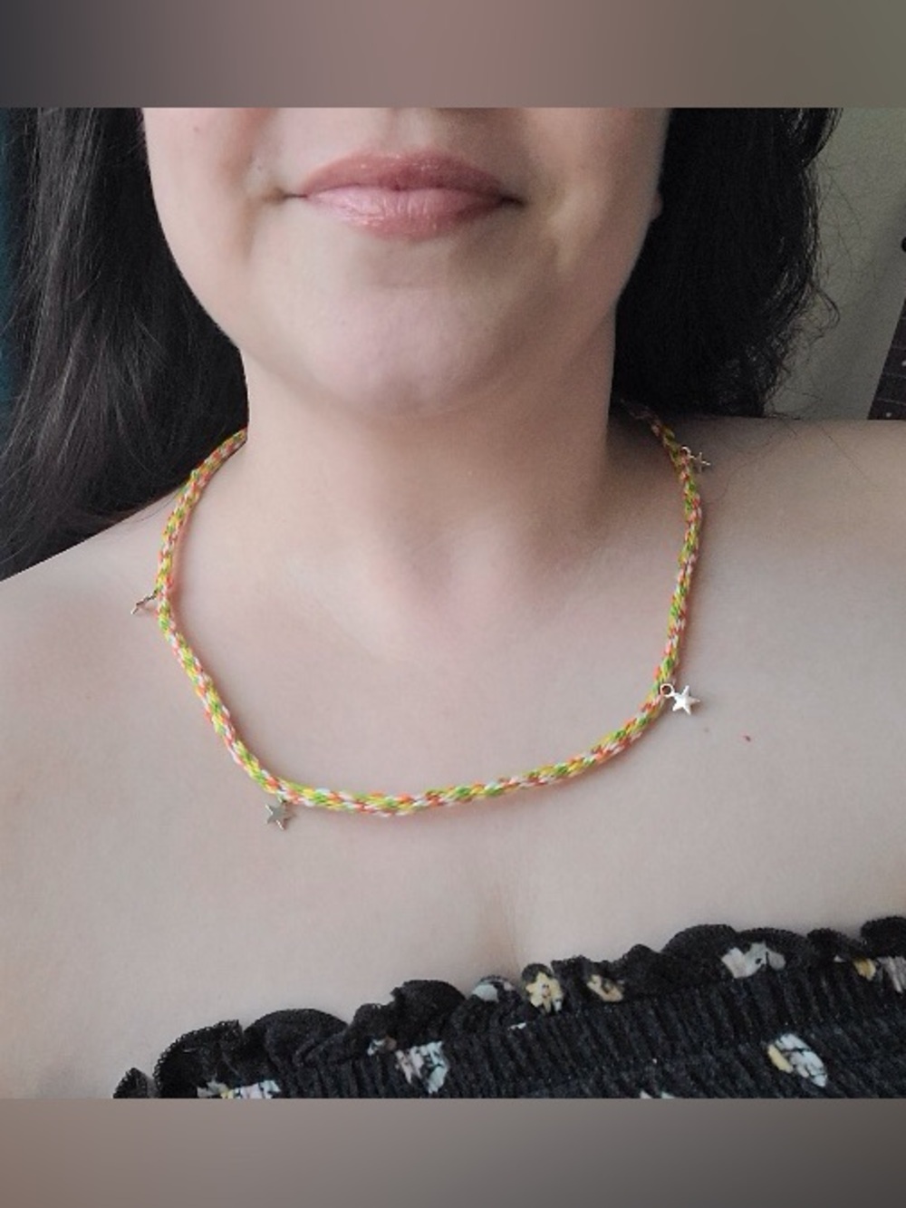 Handmade Braided Star Charm Necklace in Yellow orange green white unisex - Picture 10 of 10